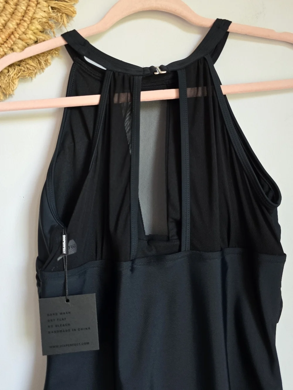 Dixperfect NEW Black High Neck Mesh Ruched Monokini Swimsuit SZ Medium Beach Mod